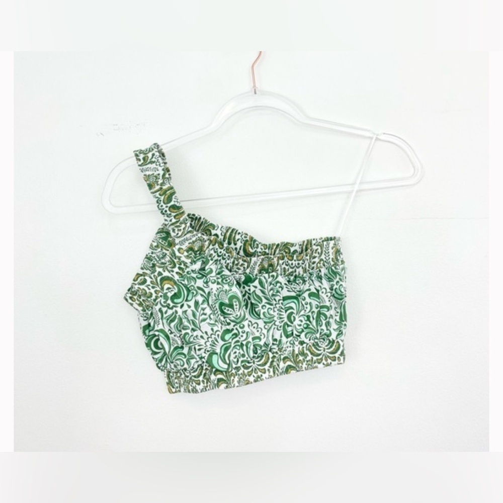 Hyacinth House Gina One Shoulder Crop Top Green Floral Cotton NWT Size XS - Picture 4 of 11